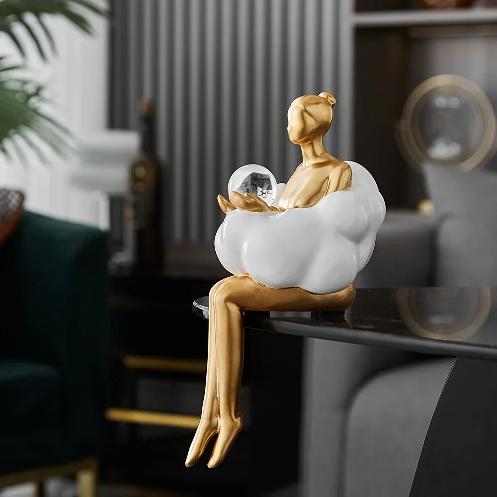 Modern Cloud Girl Sculpture – Contemporary Ornament for Aesthetic Home Decor