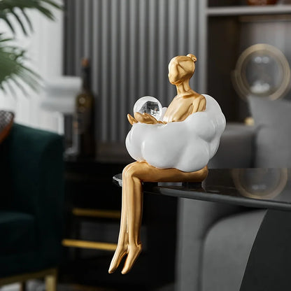 Modern Cloud Girl Sculpture – Contemporary Ornament for Aesthetic Home Decor