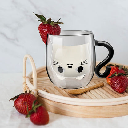Cute Cat Glass Mug – Double-Wall Cup for Tea, Coffee and Milk