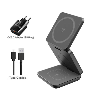 Magnetic Wireless Charger Stand – 3-in-1 Foldable iPhone Station
