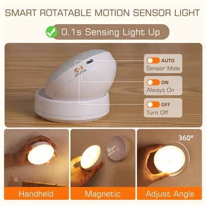 Round USB LED Night Light - Motion Sensor Wall Lamp for Home Safety e Comfort