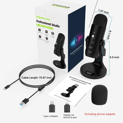 Haomuren USB Mic - Pro Sound for Streaming e Recording