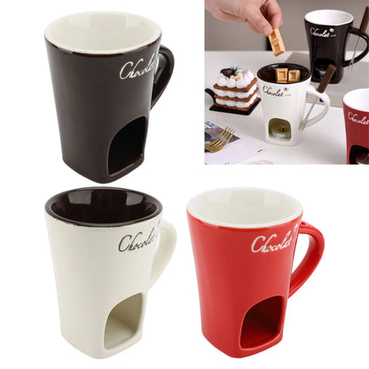 Ceramic Chocolate Fondue Mug – Mini Melting Pot with Fork