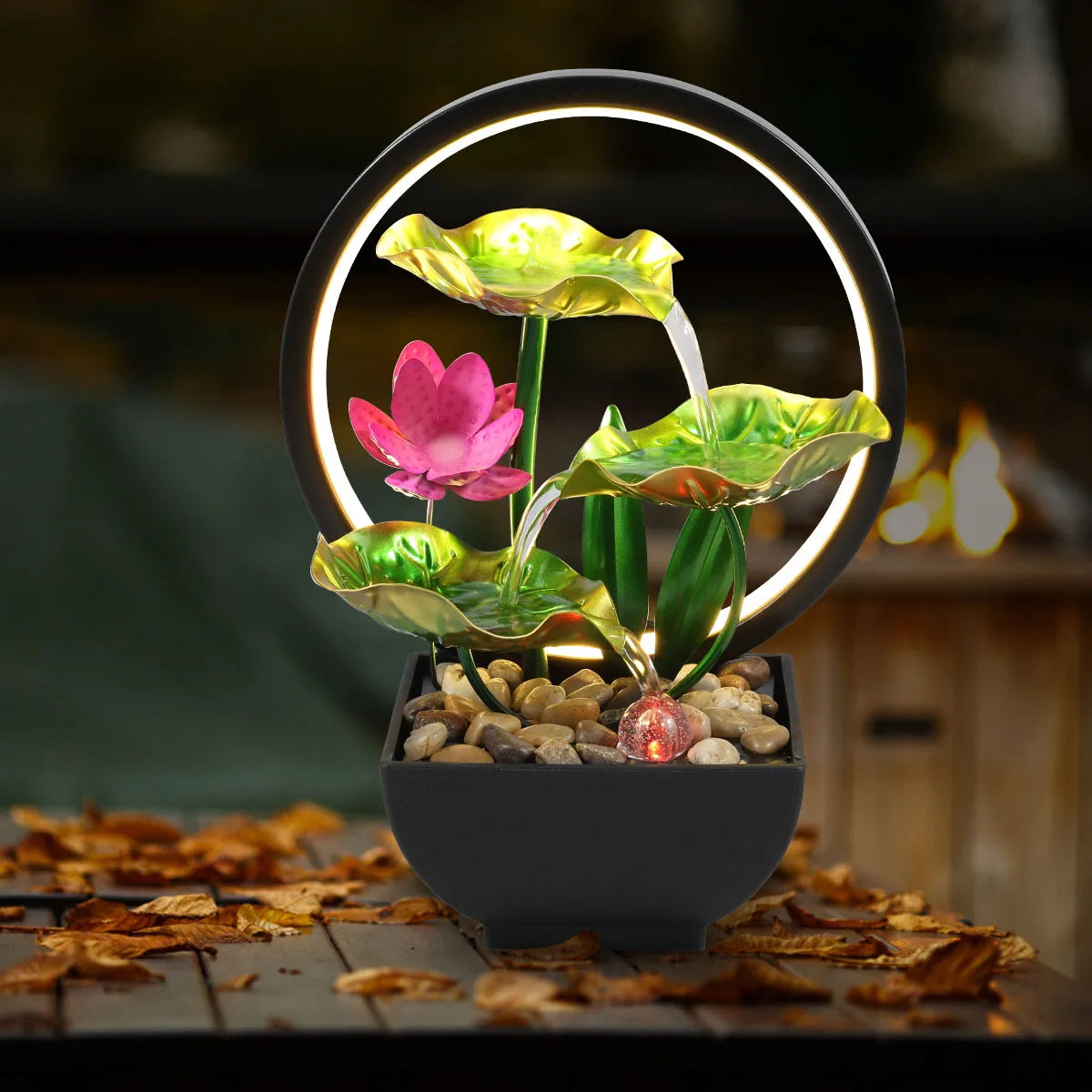 USB Desktop Water Fountain – LED Ring Waterfall for Relaxation