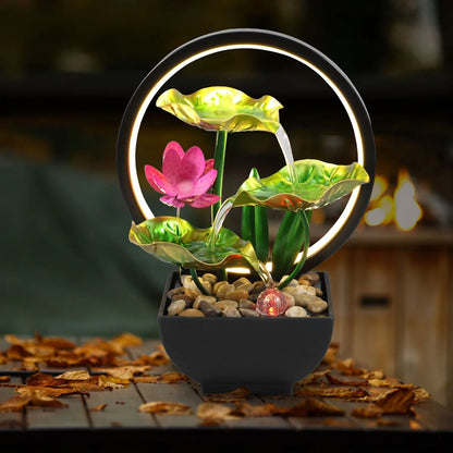 USB Desktop Water Fountain – LED Ring Waterfall for Relaxation