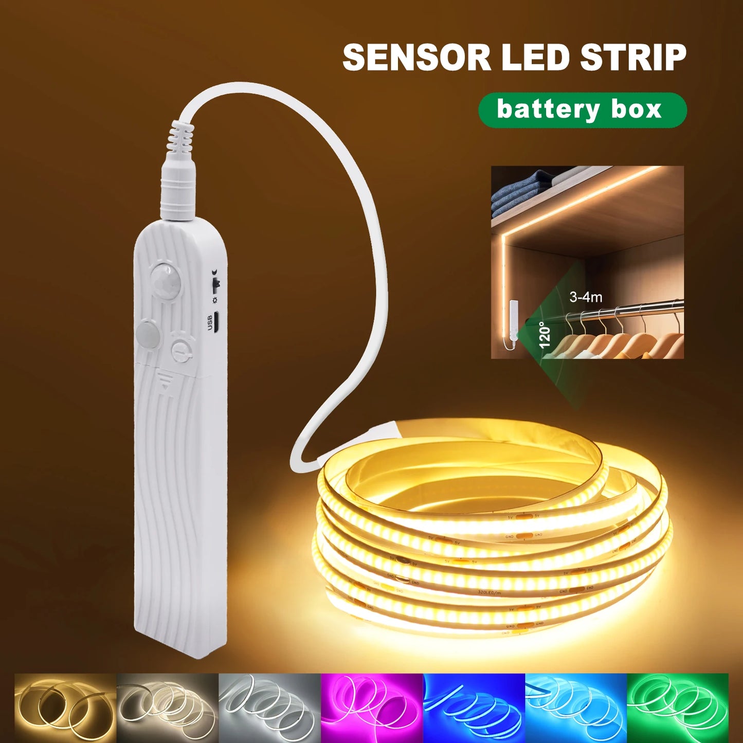 Motion Sensor COB LED Strip – High-Density USB Night Lighting