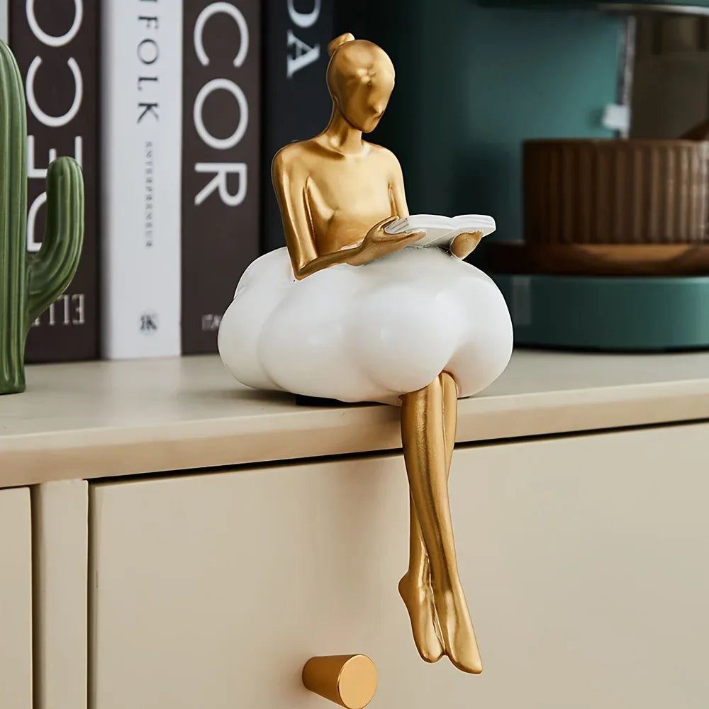 Modern Cloud Girl Sculpture – Contemporary Ornament for Aesthetic Home Decor