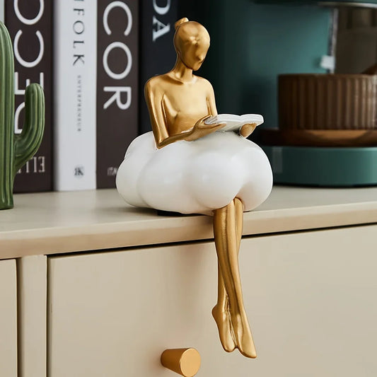 Modern Cloud Girl Sculpture – Contemporary Ornament for Aesthetic Home Decor