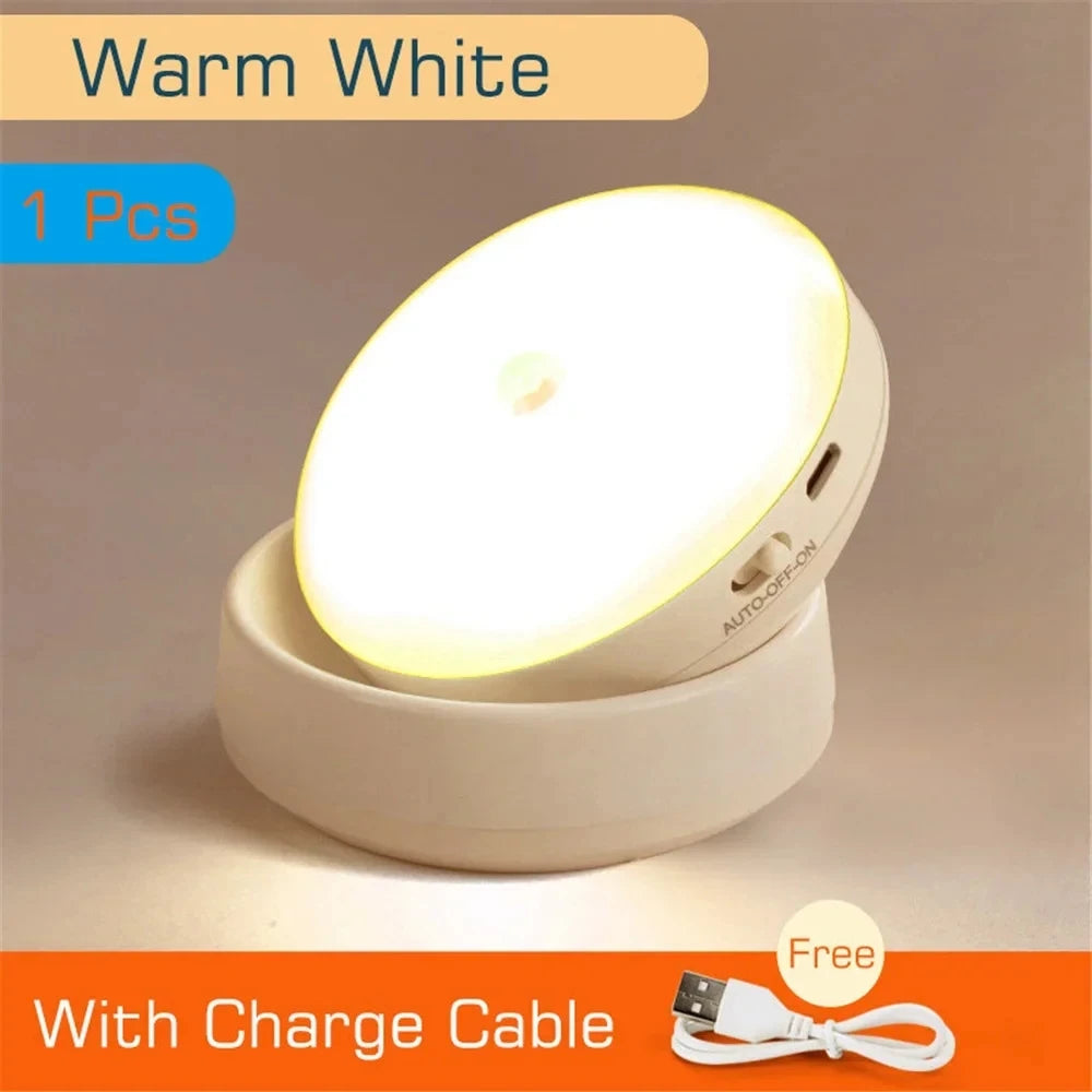 Round USB LED Night Light - Motion Sensor Wall Lamp for Home Safety e Comfort