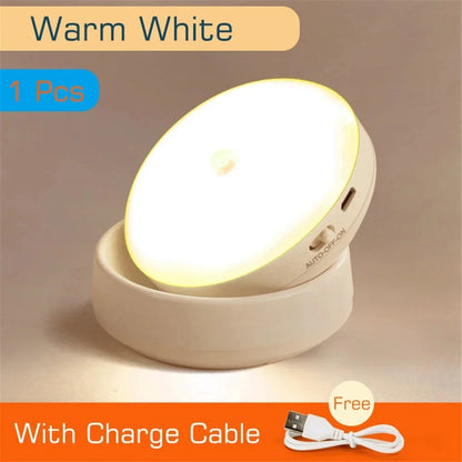 Round USB LED Night Light - Motion Sensor Wall Lamp for Home Safety e Comfort