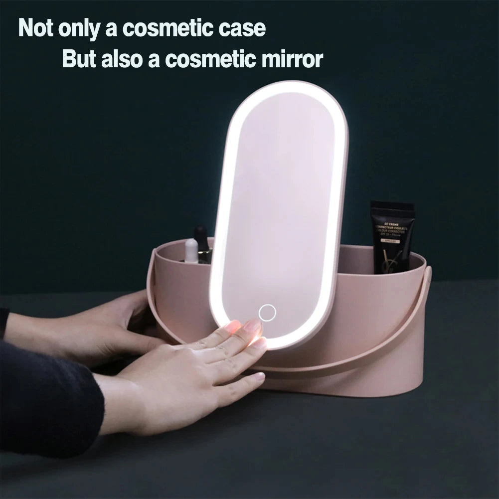 Portable Makeup Organizer Box with LED Mirror