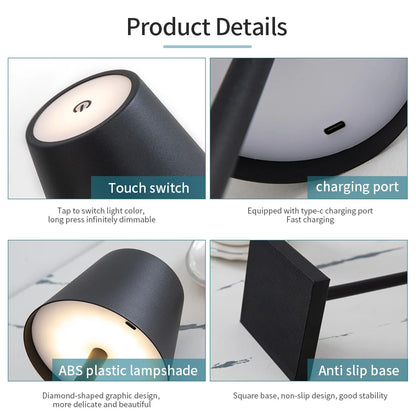 Touch LED Table Lamp – Rechargeable with 3-Level Dimming