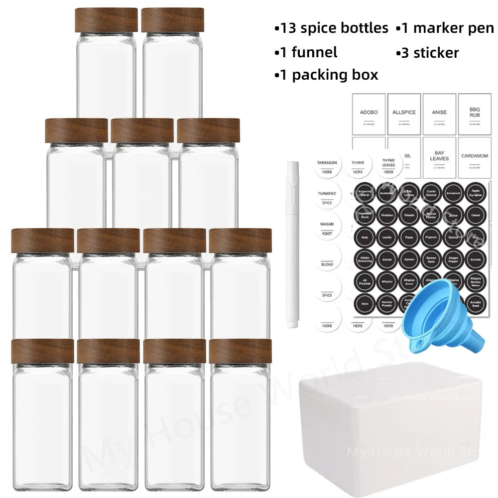 Glass Spice Jar Set with Bamboo Lids – 13-Piece Kitchen Storage