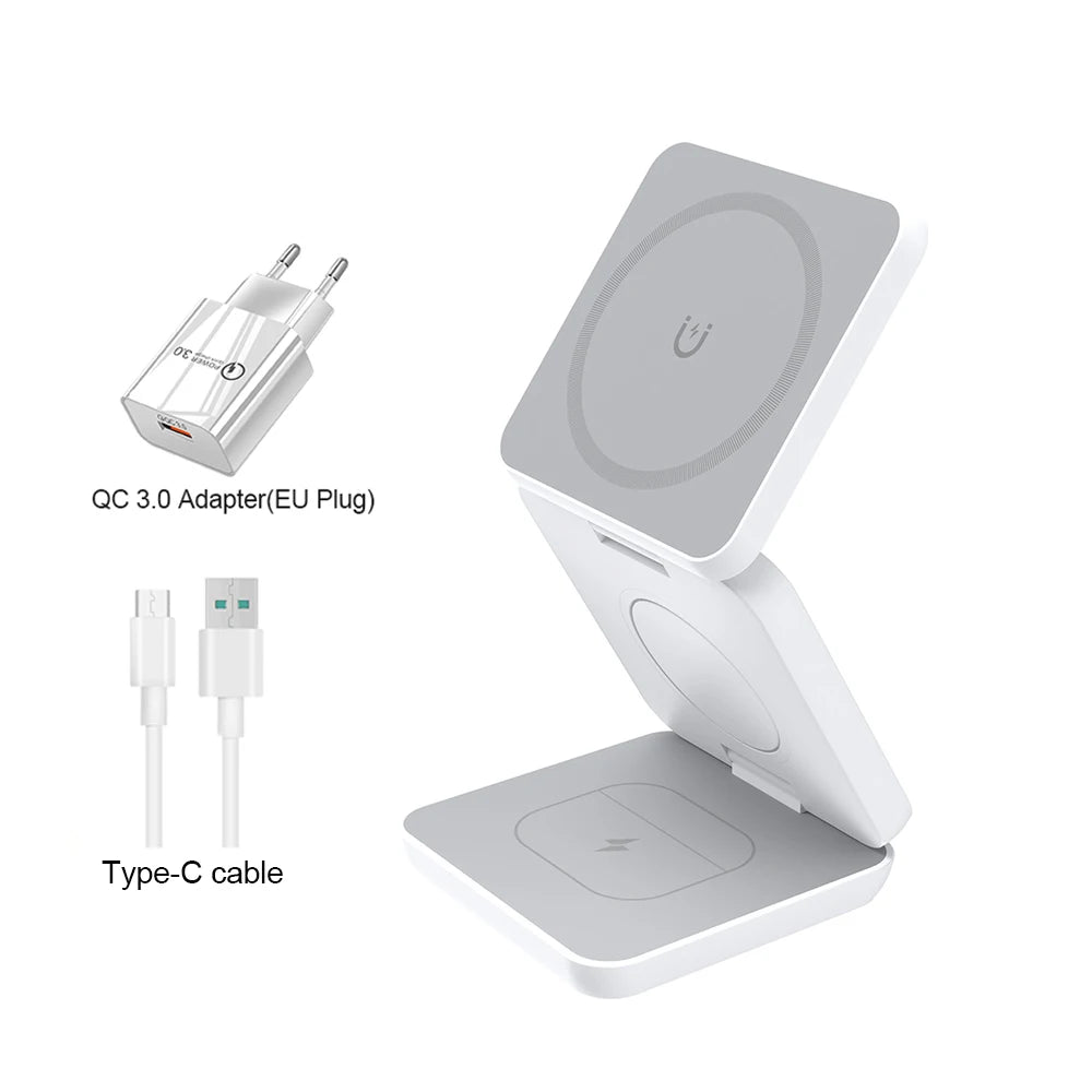 Magnetic Wireless Charger Stand – 3-in-1 Foldable iPhone Station
