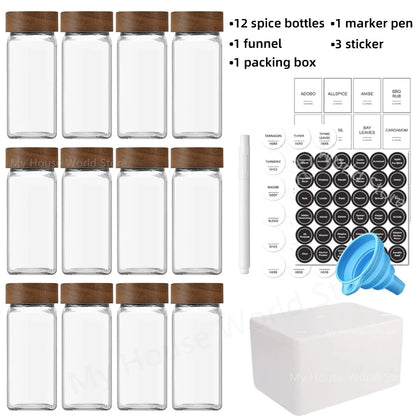 Glass Spice Jar Set with Bamboo Lids – 13-Piece Kitchen Storage