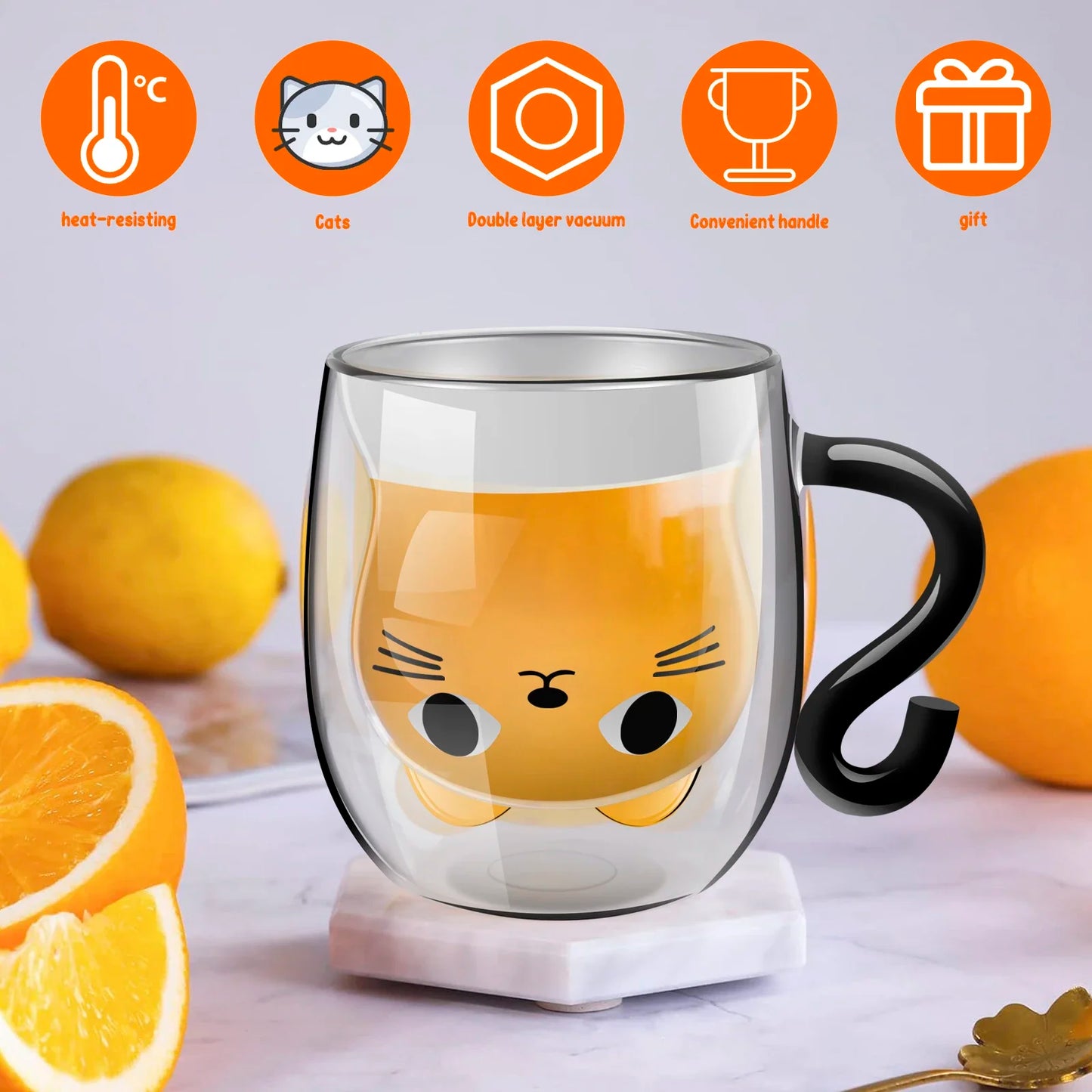 Cute Cat Glass Mug – Double-Wall Cup for Tea, Coffee and Milk