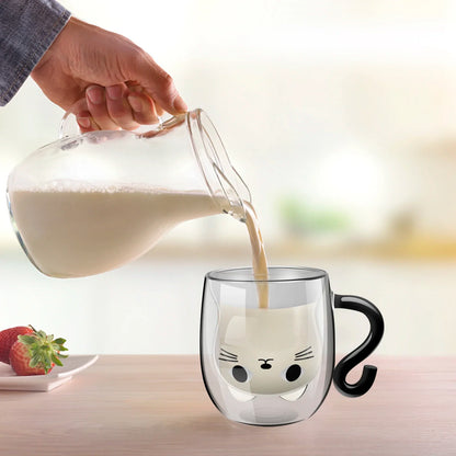 Cute Cat Glass Mug – Double-Wall Cup for Tea, Coffee and Milk